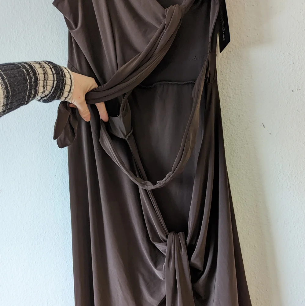 NWT PrettyLittleThing One Shoulder Tie Midi Dress - Picture 6 of 9